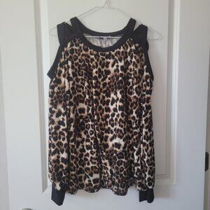 Leopard Print Cold Shoulder Top